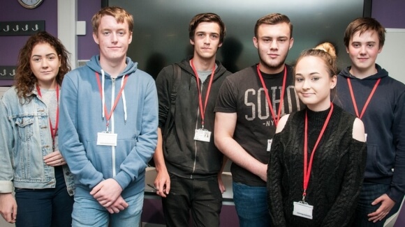 (Left to right): Students Ellie Prince, Daniel Smith, Callum Mcguigan, Declan Acutt, Chloe Johnson and Keiran Craven, who all completed the Access to A Levels programme in 2016/17.